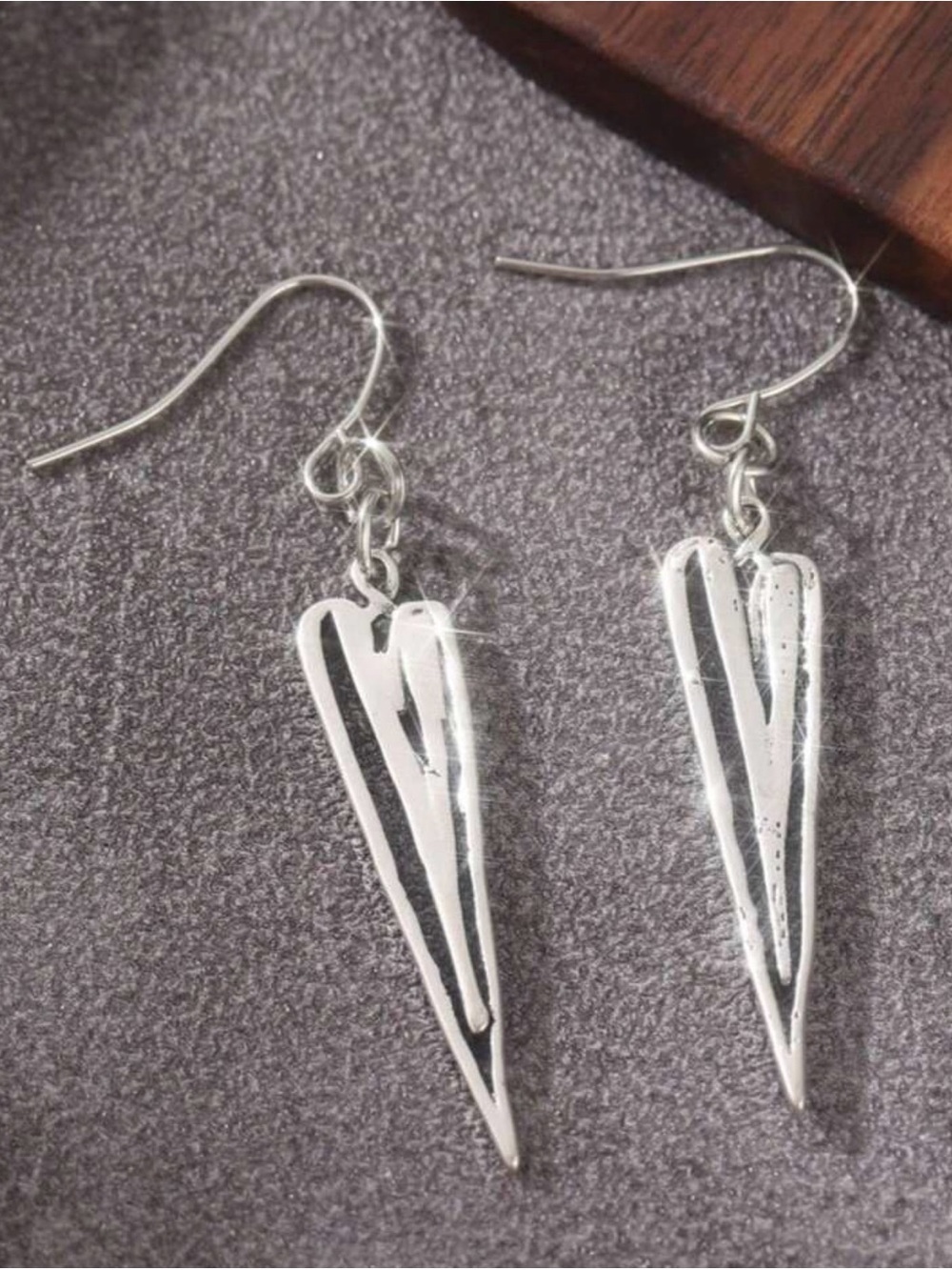 Sterling-Style Silver Heart Spike Drop Earrings - Picture 4 of 8